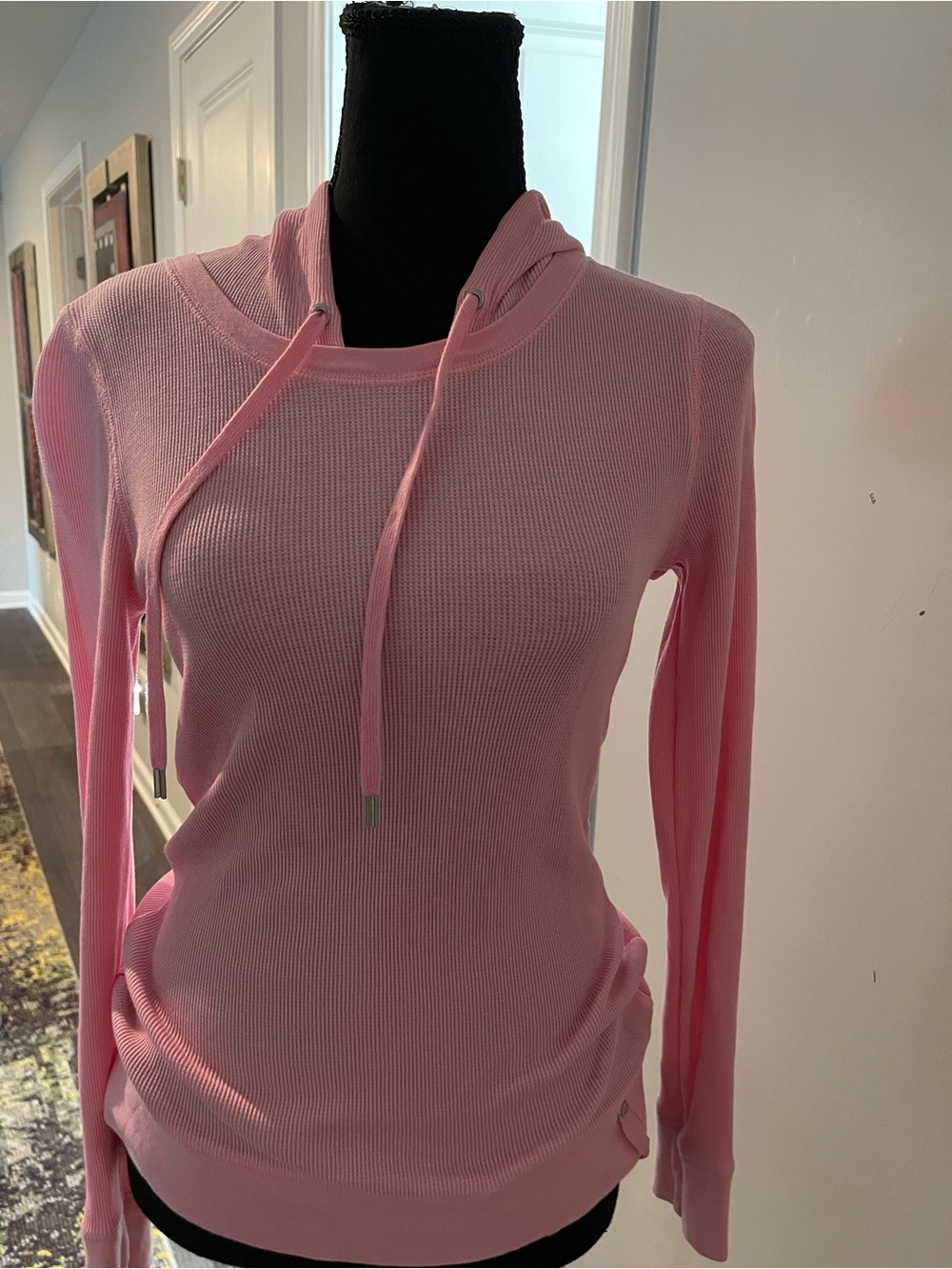 Ralph Lauren Pink Waffle-Knit Hooded Thermal Top